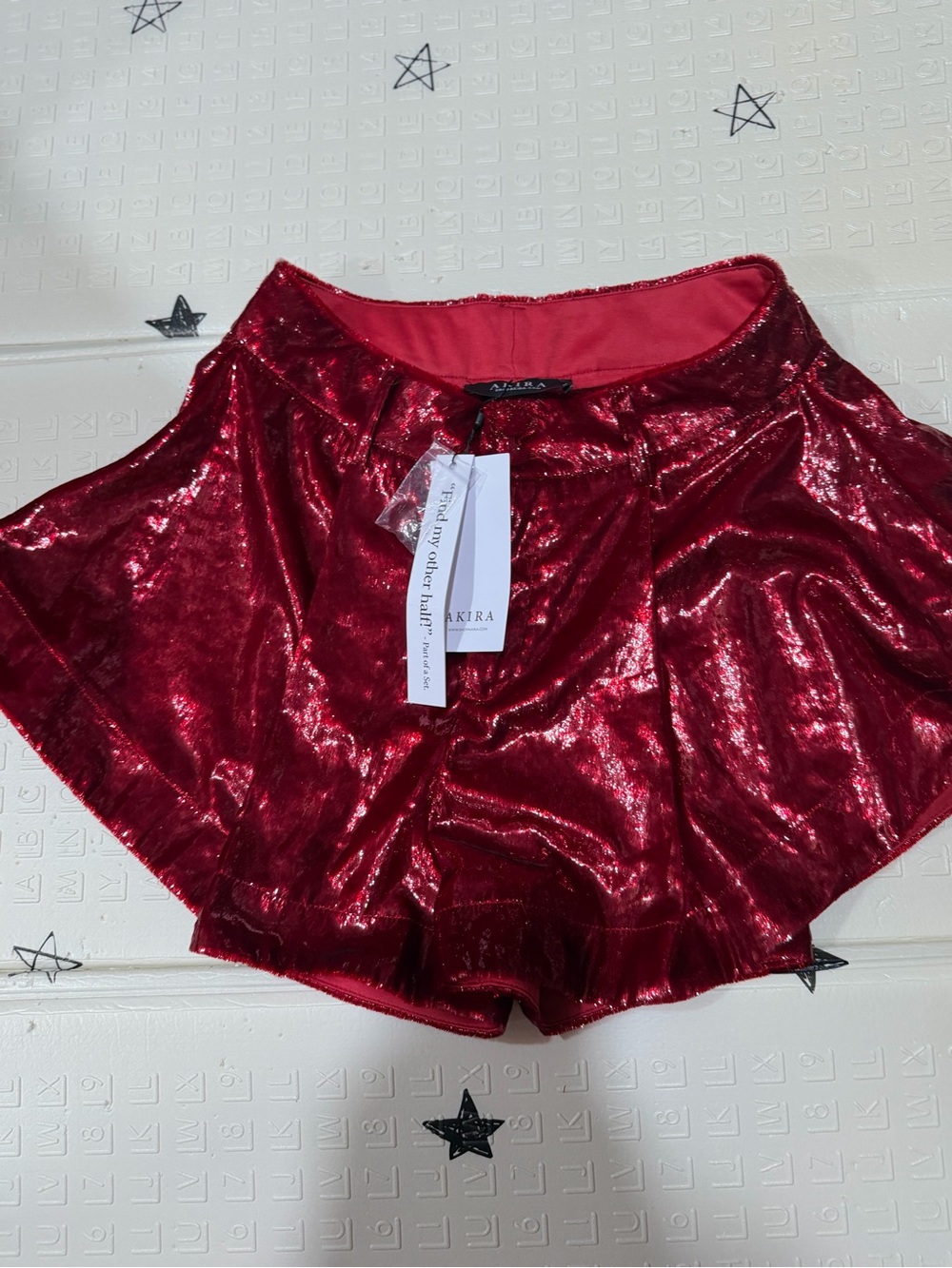 AKIRA Metallic Red Velvet Flared Skort